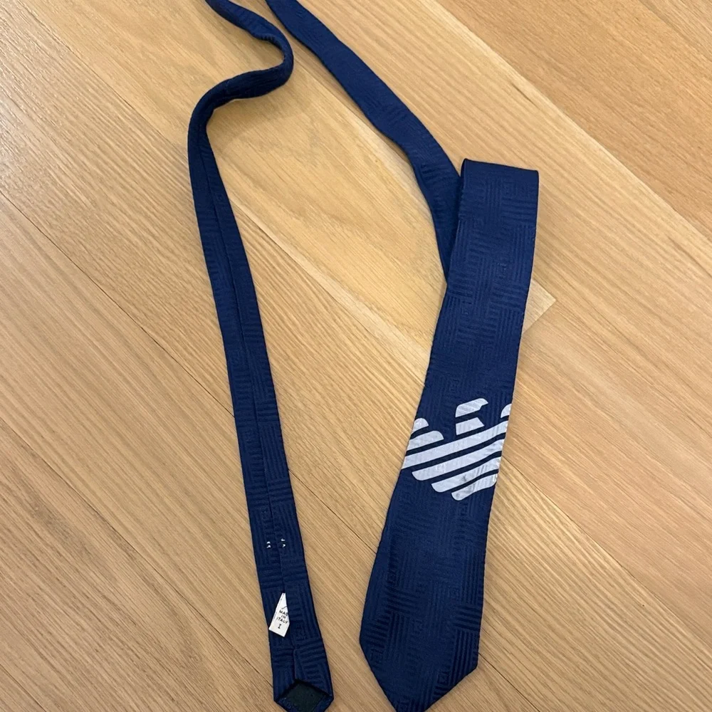 Navy Blue Armani Tie with White Logo